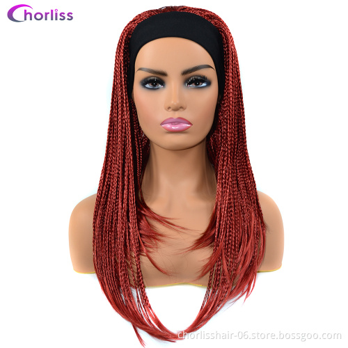 Wholesale Black Blonde High Quality Ombre Long Braids Heat Resistant Turban Wig Synthetic Wigs With Headband Attached For Woman